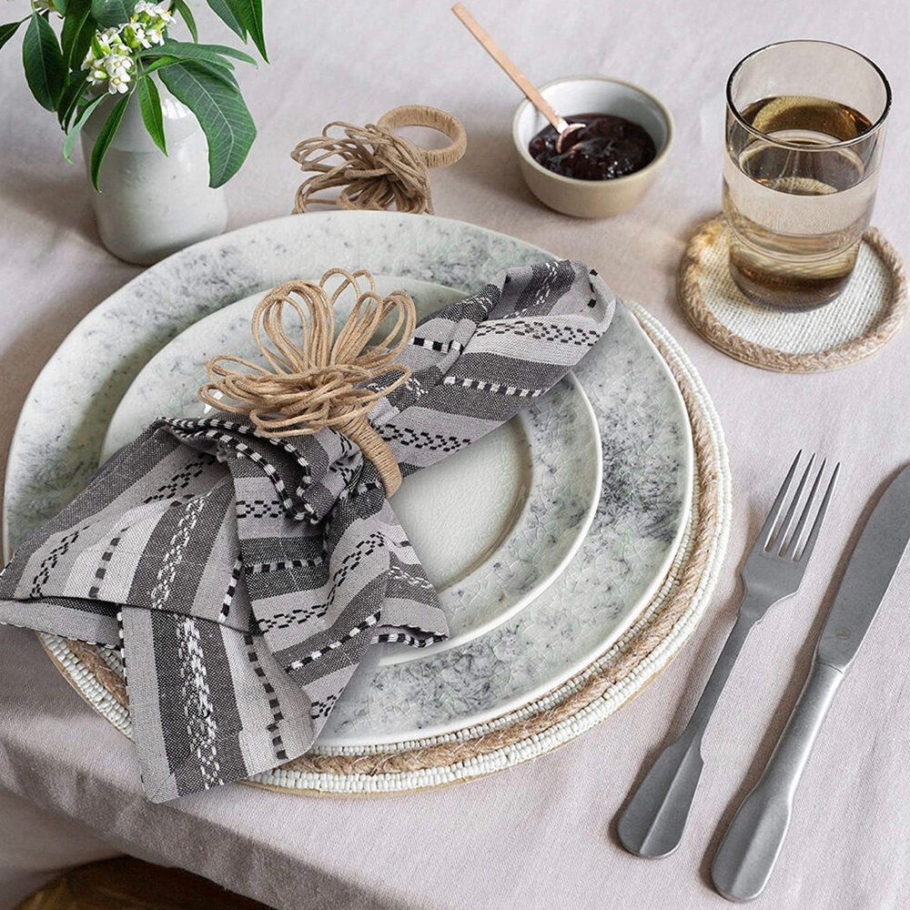 Jute Metal Napkin Rings Set of 12